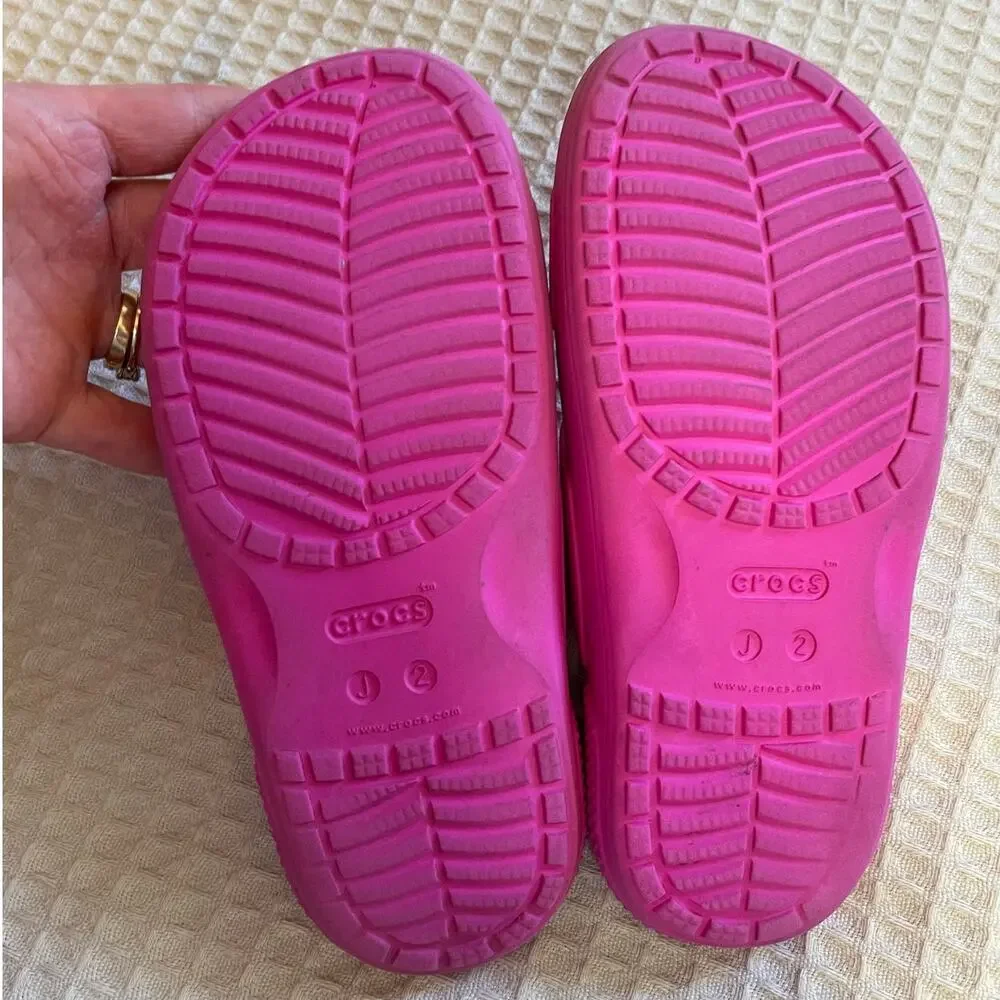 Crocs Children’s Bright Pink Open Toed Slip On Slides Size J2